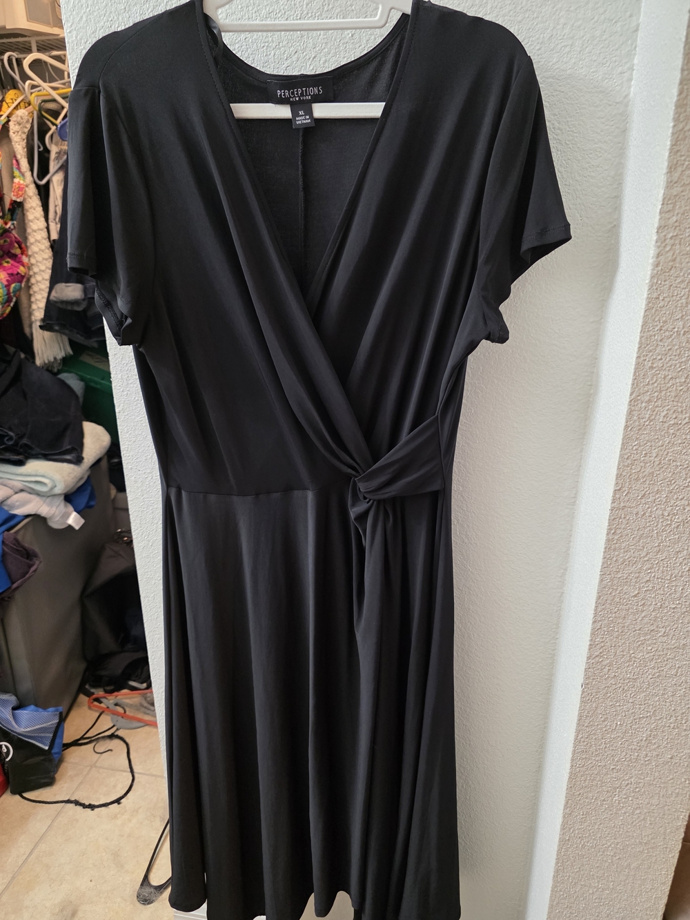 Perceptions Black Faux-Wrap Dress with Knot Detail